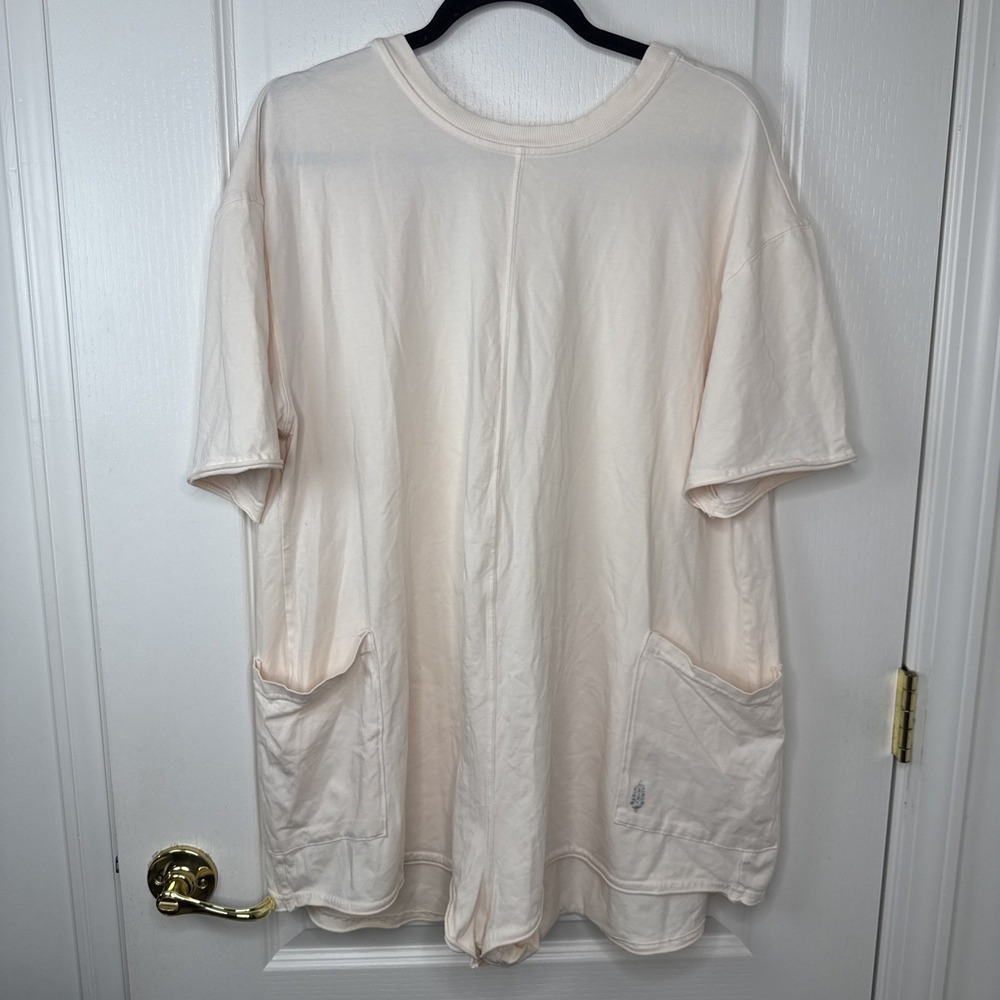 FP Movement by Free People V Neck Romper Womens Small Cream Pockets
